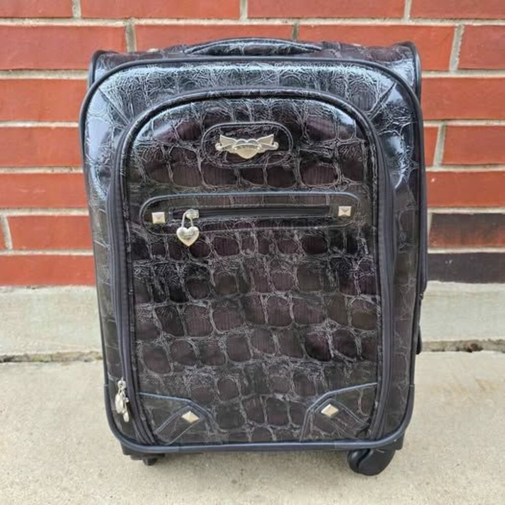 Kathy Van Zeeland Croco PVC Designer Luggage Lightweight Expandable Black